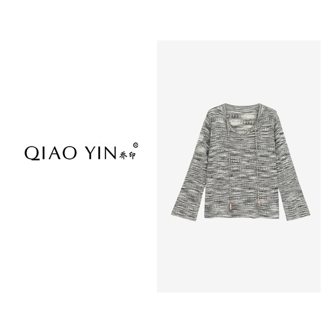 QIAO YIN"小衫“时尚长袖设计师款抽绳上衣QY27979