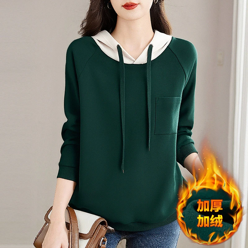 大码连帽卫衣女长袖2025秋季新款正肩套头帽衫宽松休闲女士上衣