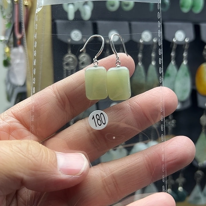 和田玉耳饰银S925镶嵌安*橙