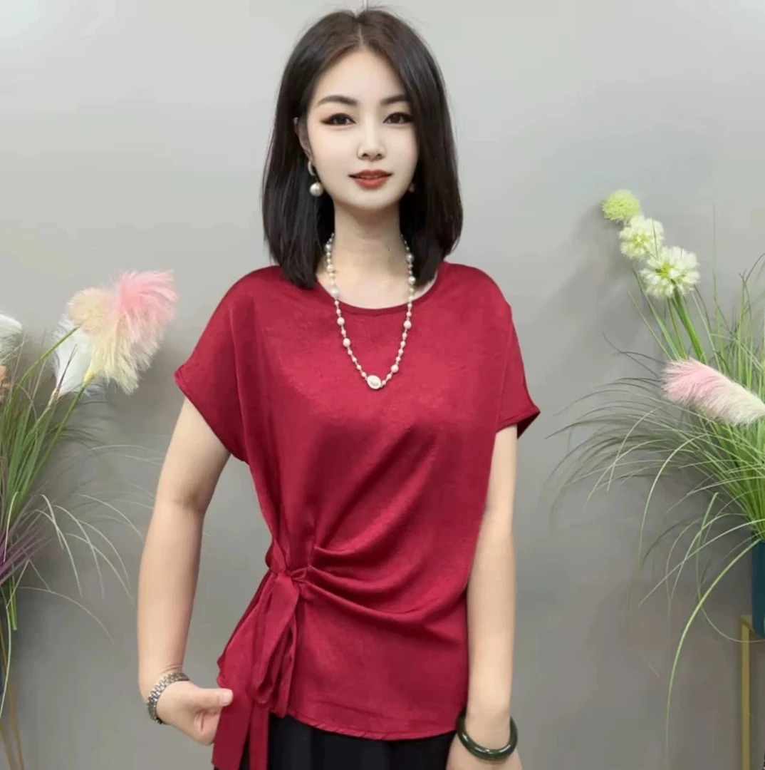 时尚百搭衬衫新款落肩袖减龄小衫大码宽松T恤上衣