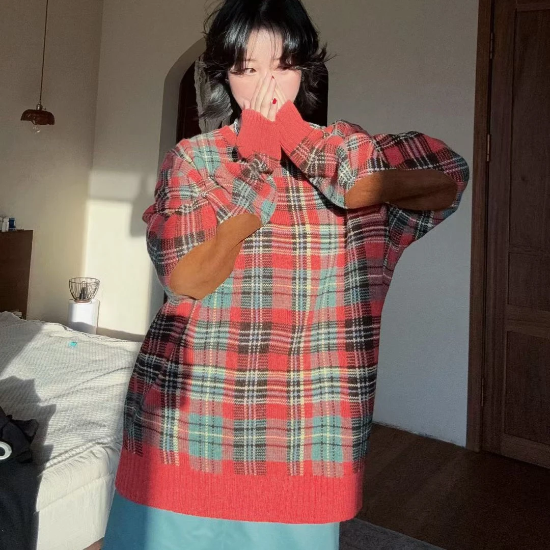 拉夫/红色格子毛衣
