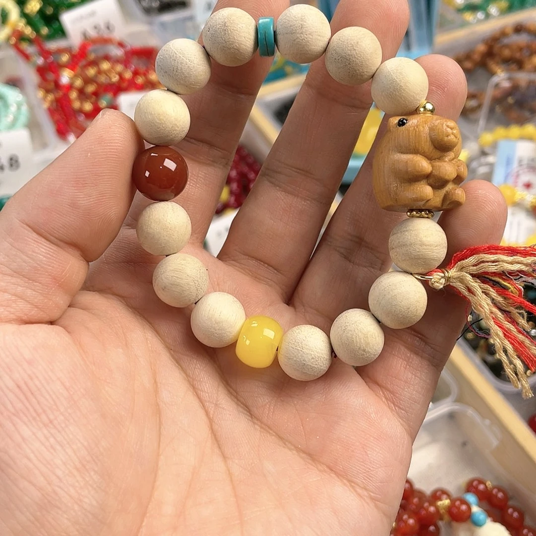 檀香木手串银S925镀金镶嵌
