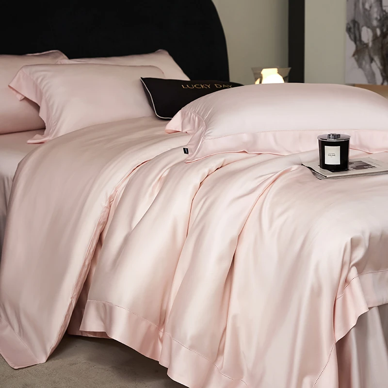 莉姐【樱花粉】2025新款100支双股超细旦天丝纯色系列四件套