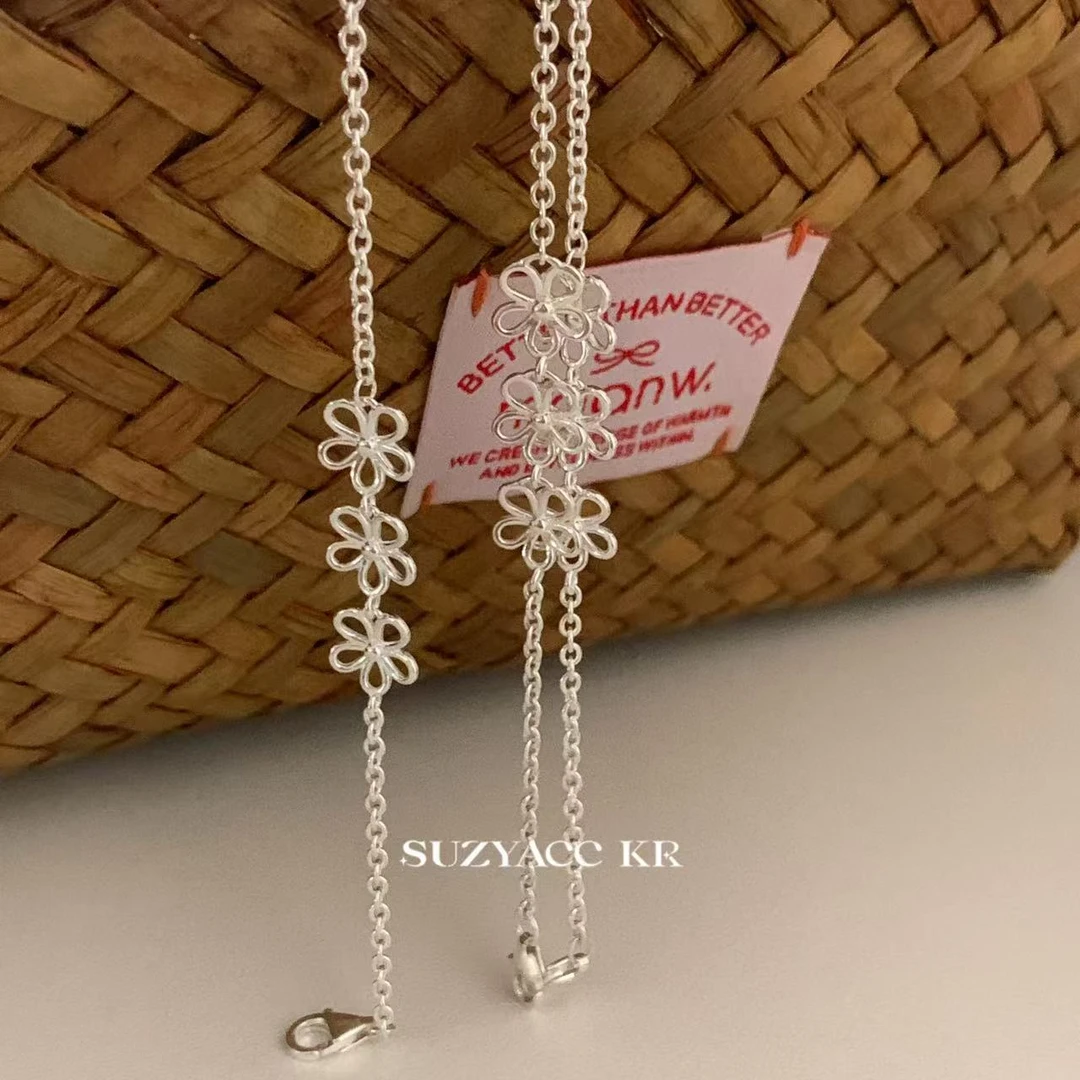Suzyacc Kr 925银手链 【线条小花】清新百搭精致手饰DC0282