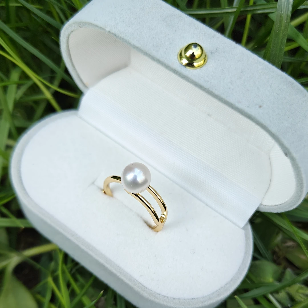 7-8mm天然淡水馒头珠珍珠戒指微瑕强光诸暨珍珠注金材质时尚饰品，