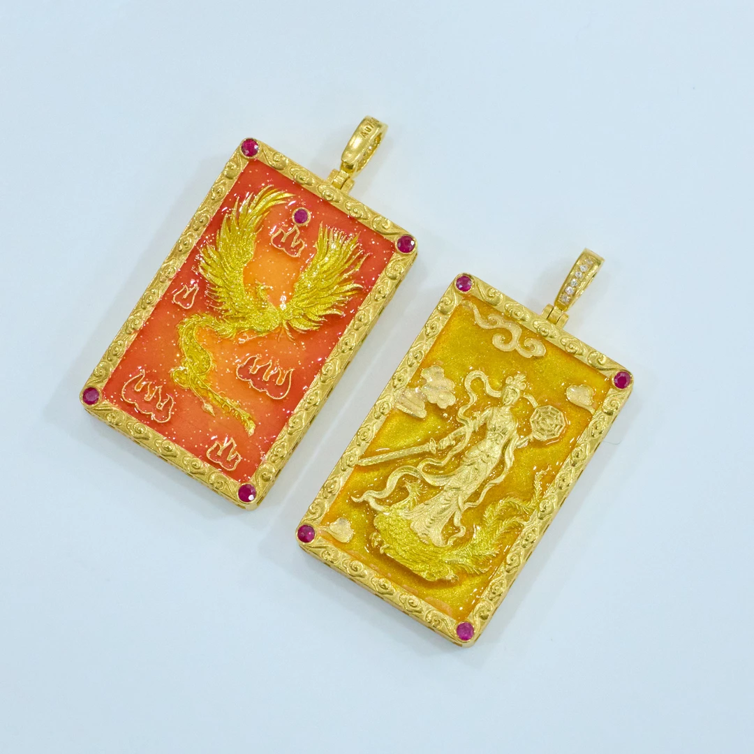 【歪歪】（素金）九天玄女吊坠*18K金镶嵌（多样性发一）XB-K0029