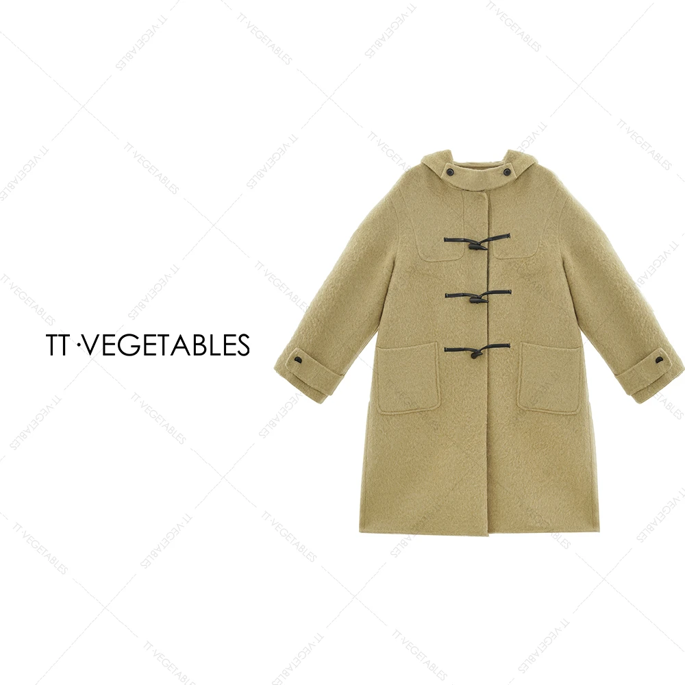 噢芬/小个子【苔沚】羊驼毛外套秋冬翻领牛角扣长袖呢大衣522364