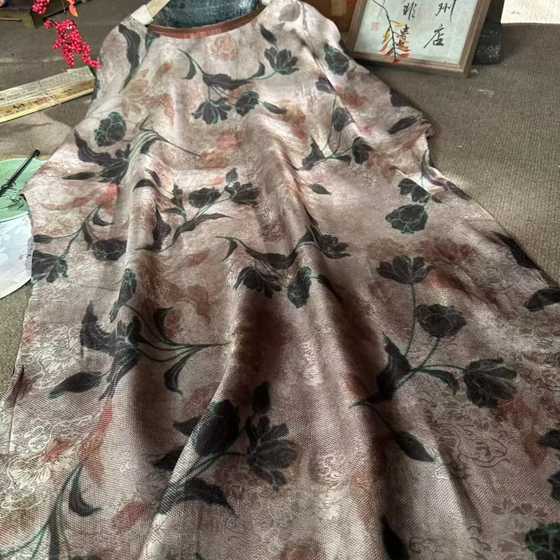 夏季新款新中式国风圆领宽松显瘦水墨兰花袍子连衣裙