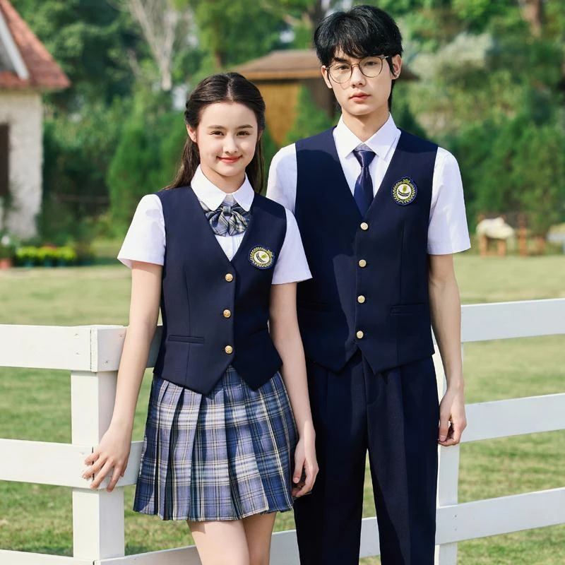 学院风马甲套装男女马夹酒店工装幼师工作服高中生英伦风JK制服夏