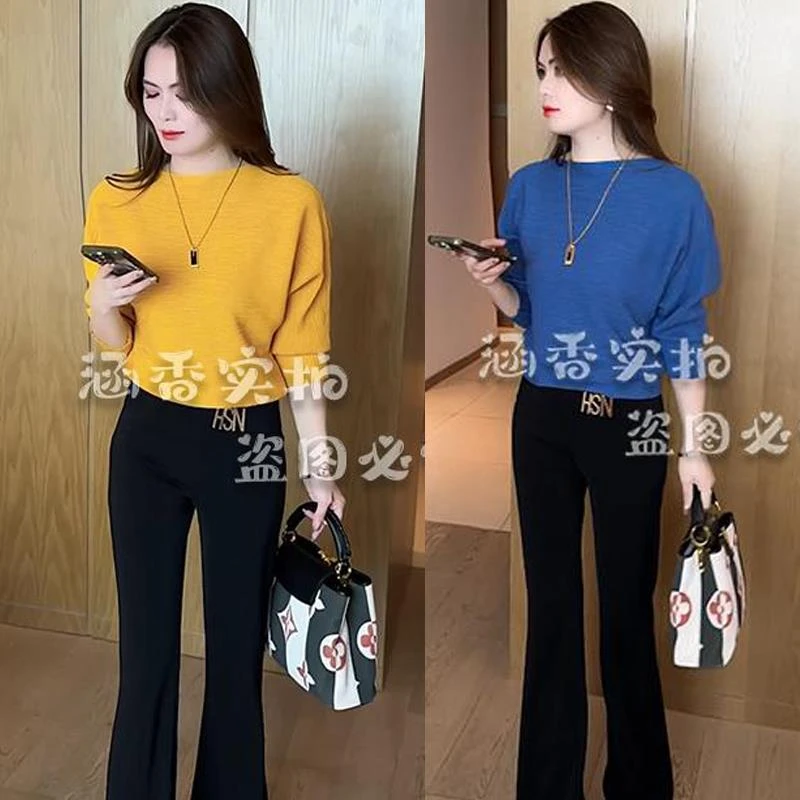 2024早春新款时尚显瘦小众设计感长袖毛衣女短款上衣蝙蝠袖针织衫