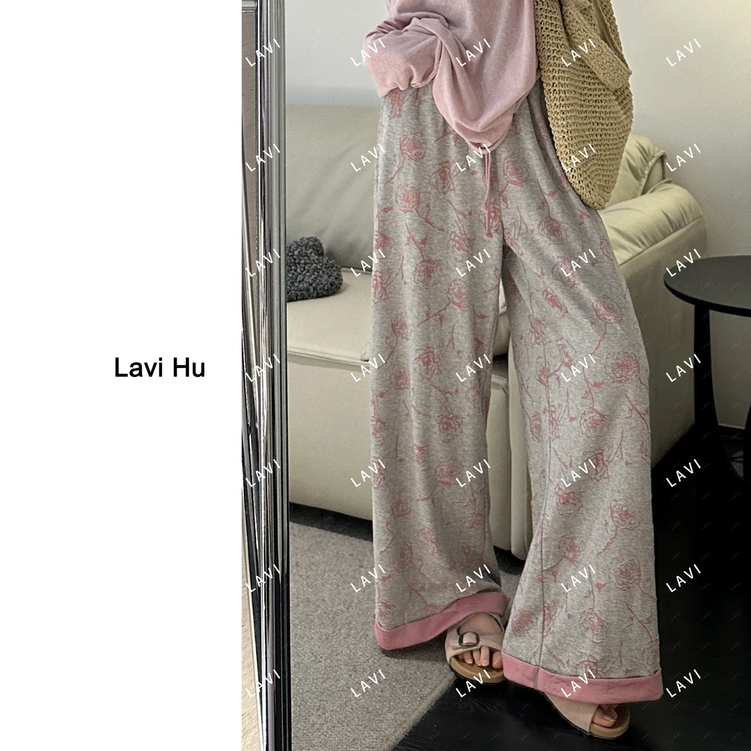 月季的故事 时尚宽松百搭烫花垂感休闲裤6309