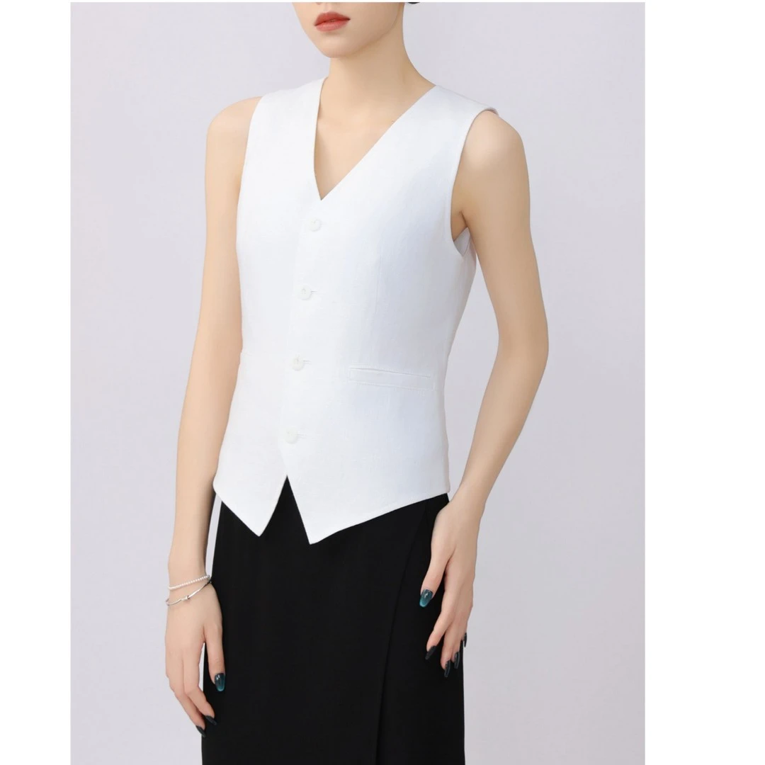 阿玛施夏季新款25年气质经典松弛感老钱风亚老钱风亚麻工装马甲