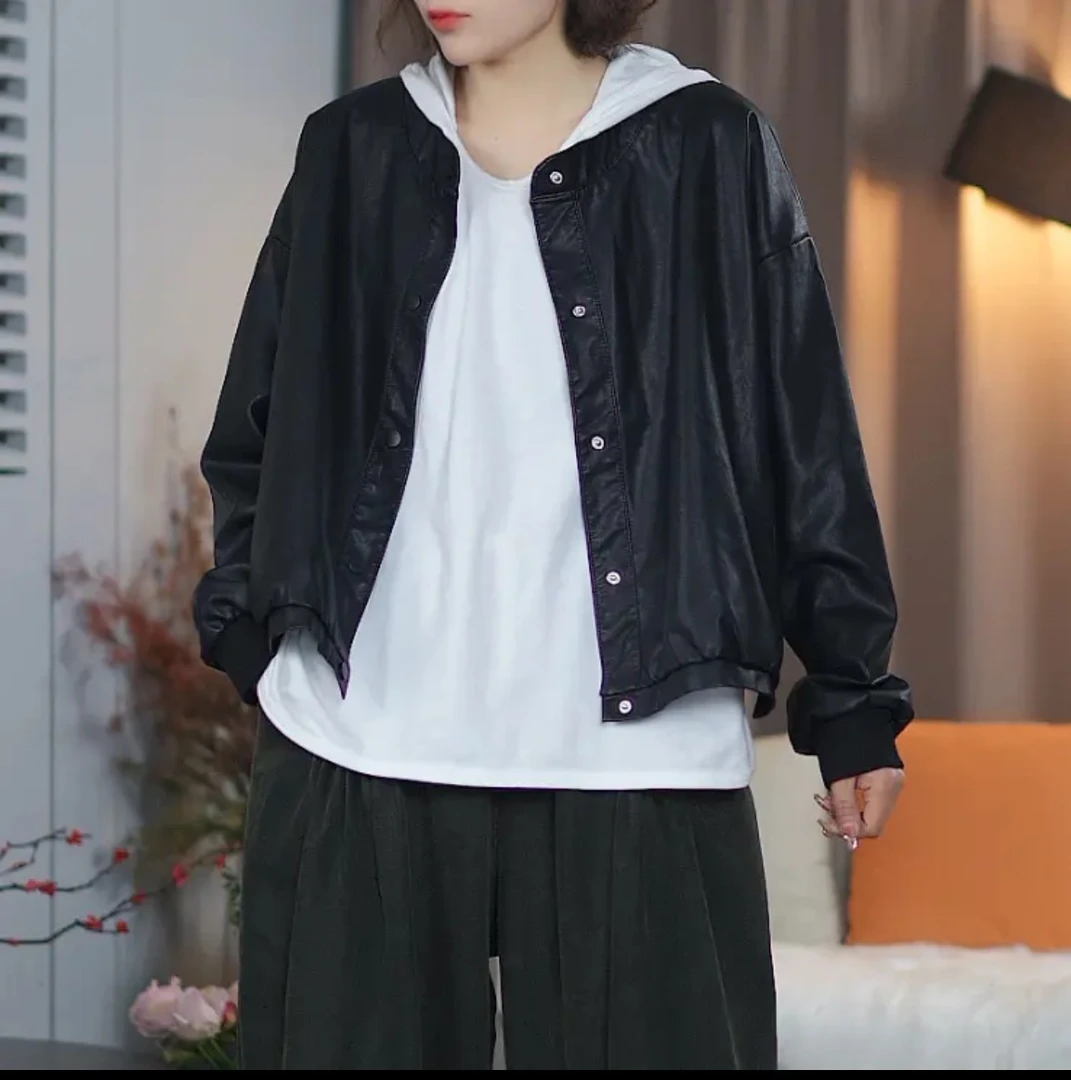 简约短款女皮衣外套S033