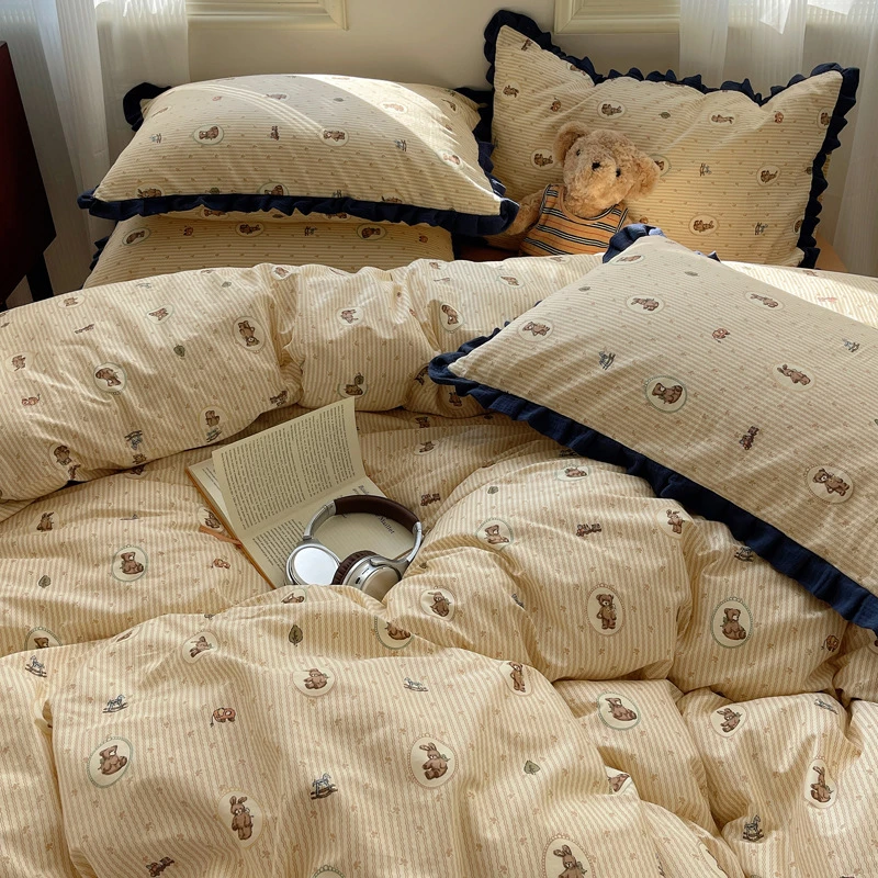 纯棉全棉床上被套罩床笠床单四件套三件套小清新床品花边款公主风