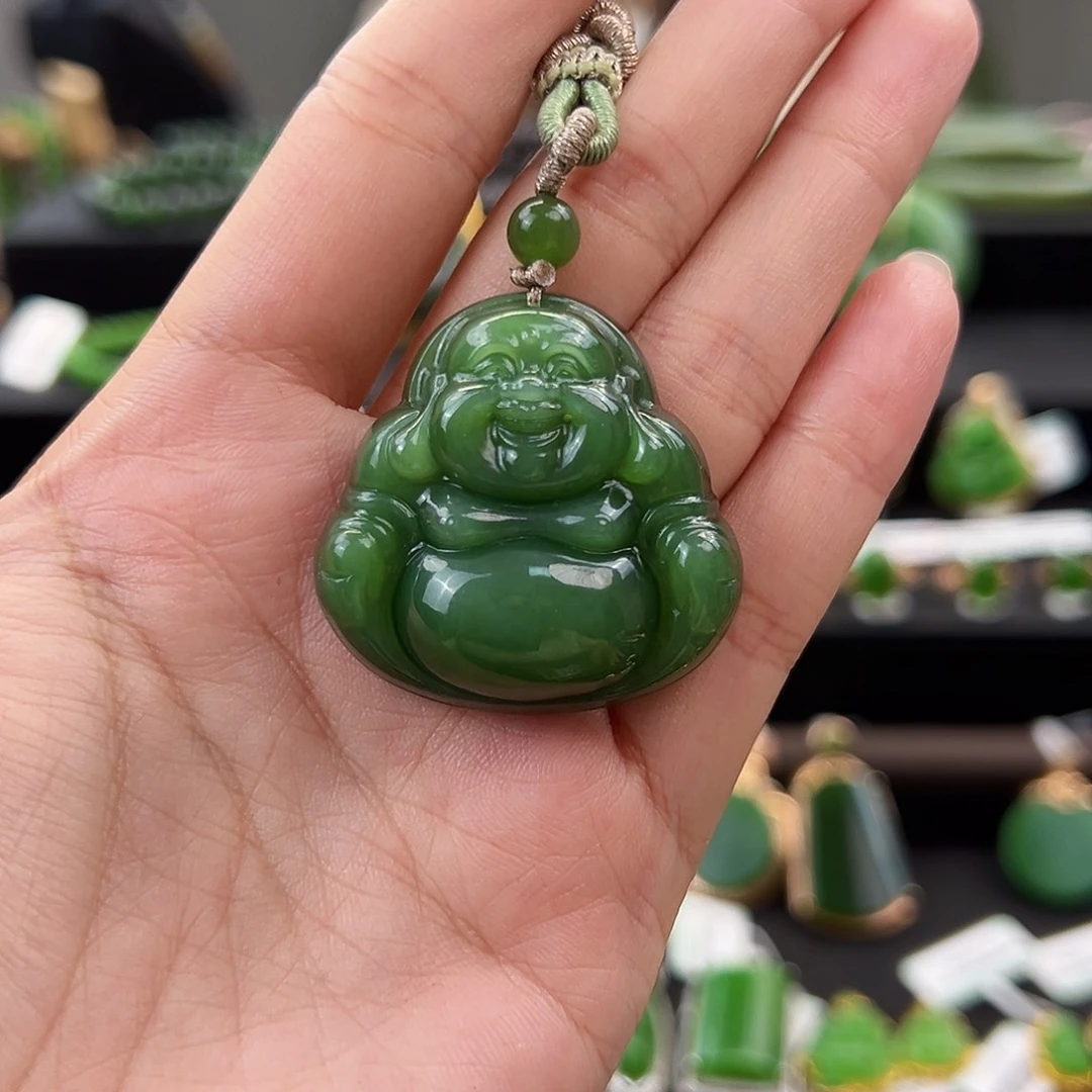 和田玉（碧玉）未镶嵌吊坠(不含链)阳绿佛公35mm