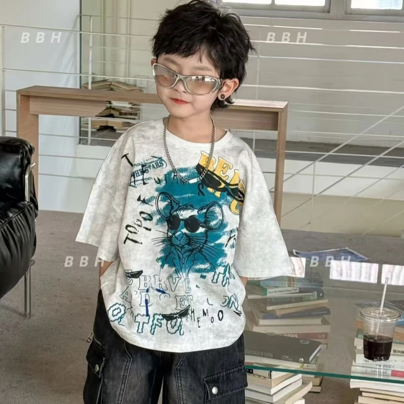 男童夏季洋气字母短袖t恤中小童休闲打底衫儿童夏装时尚半袖上衣