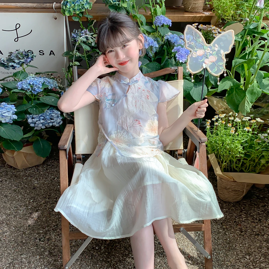 女童夏季国潮套装2025夏季新款女孩国风气质时尚国潮风套装Q13576