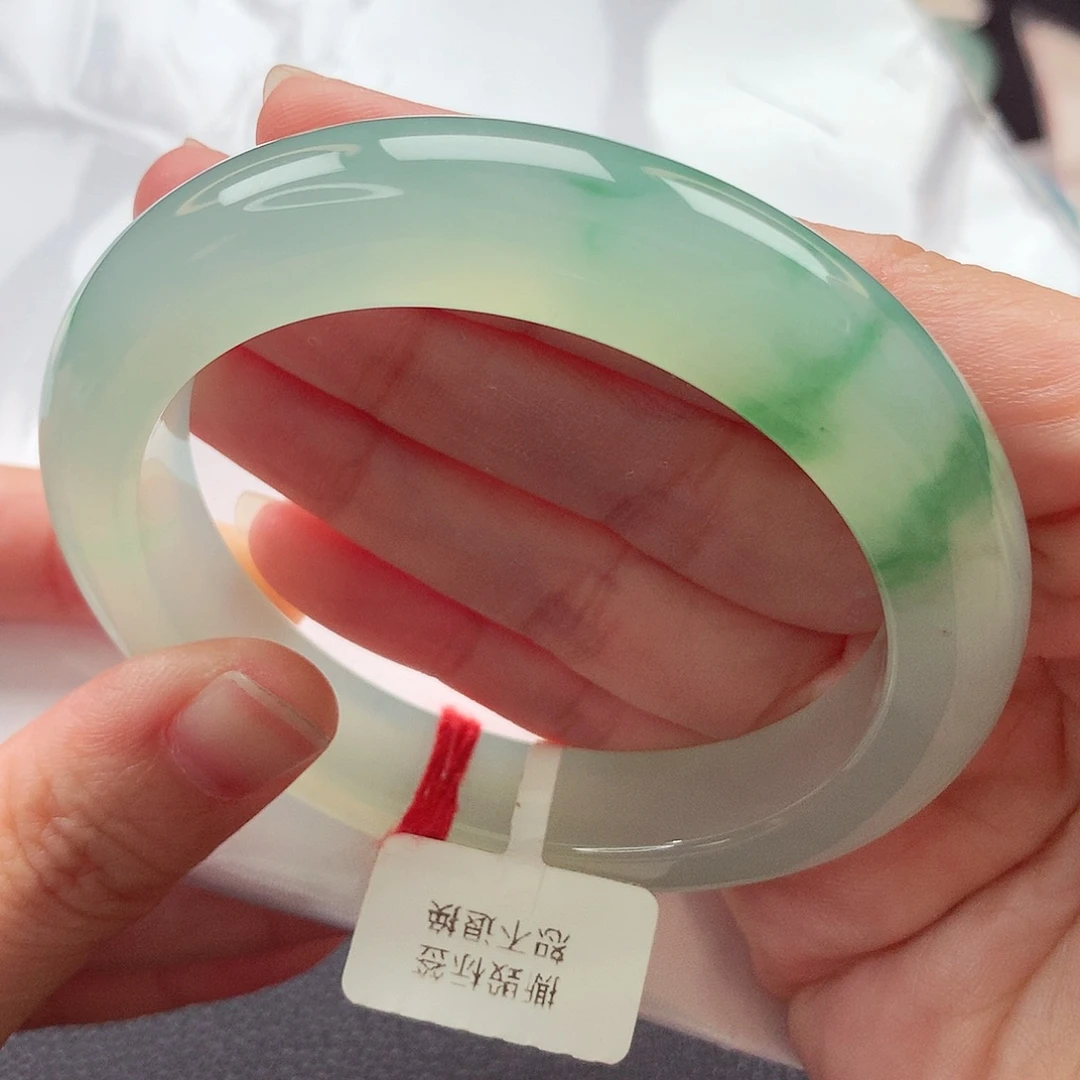 未镶嵌手镯翡翠57 58圈口 起光冰胶果冻底芙蓉飘绿花 超美毕业023
