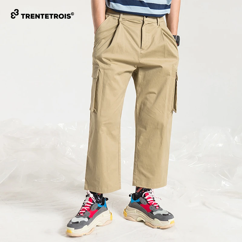 【直播专享】33潮牌休闲裤卡其色宽松潮流阔腿裤多口袋直筒工装裤