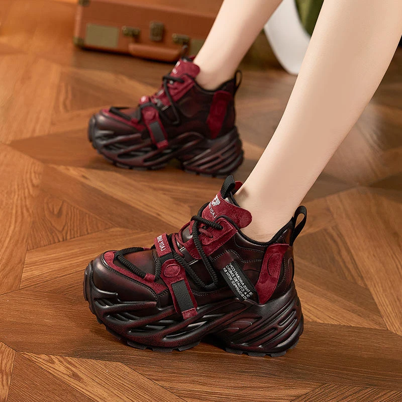 厚底老爹鞋女2025冬季新款加绒保暖高帮鞋擦色复古百搭内增高女鞋