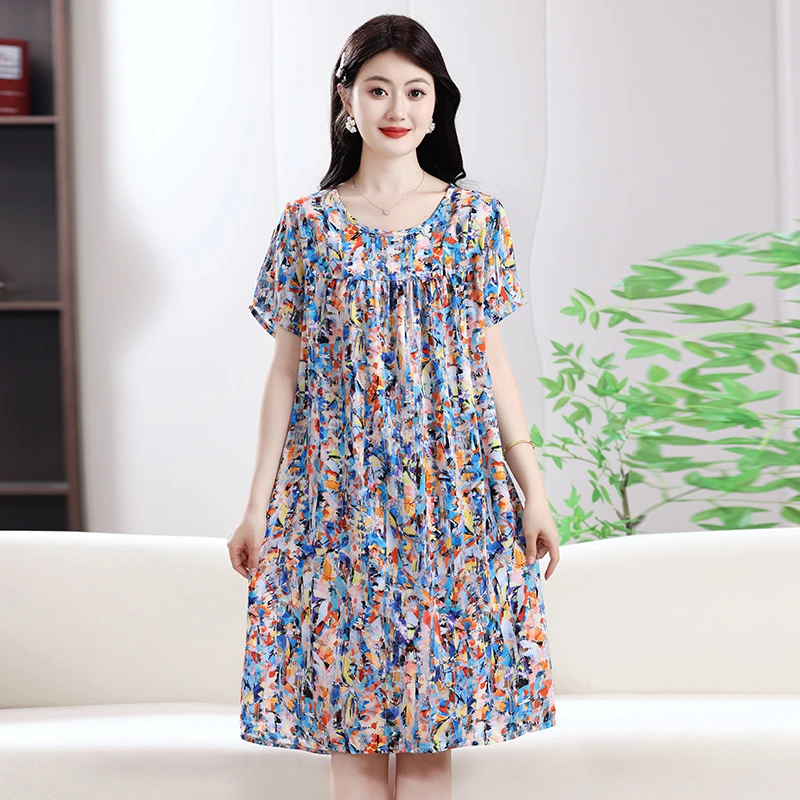 新短袖合集—— （5）    2025新款 短袖人棉大码妈妈装中长款宽松绵