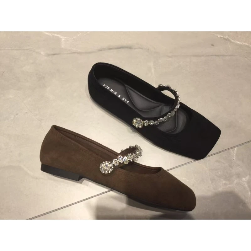 5002-1水钻一字带平底法式方头气质单鞋