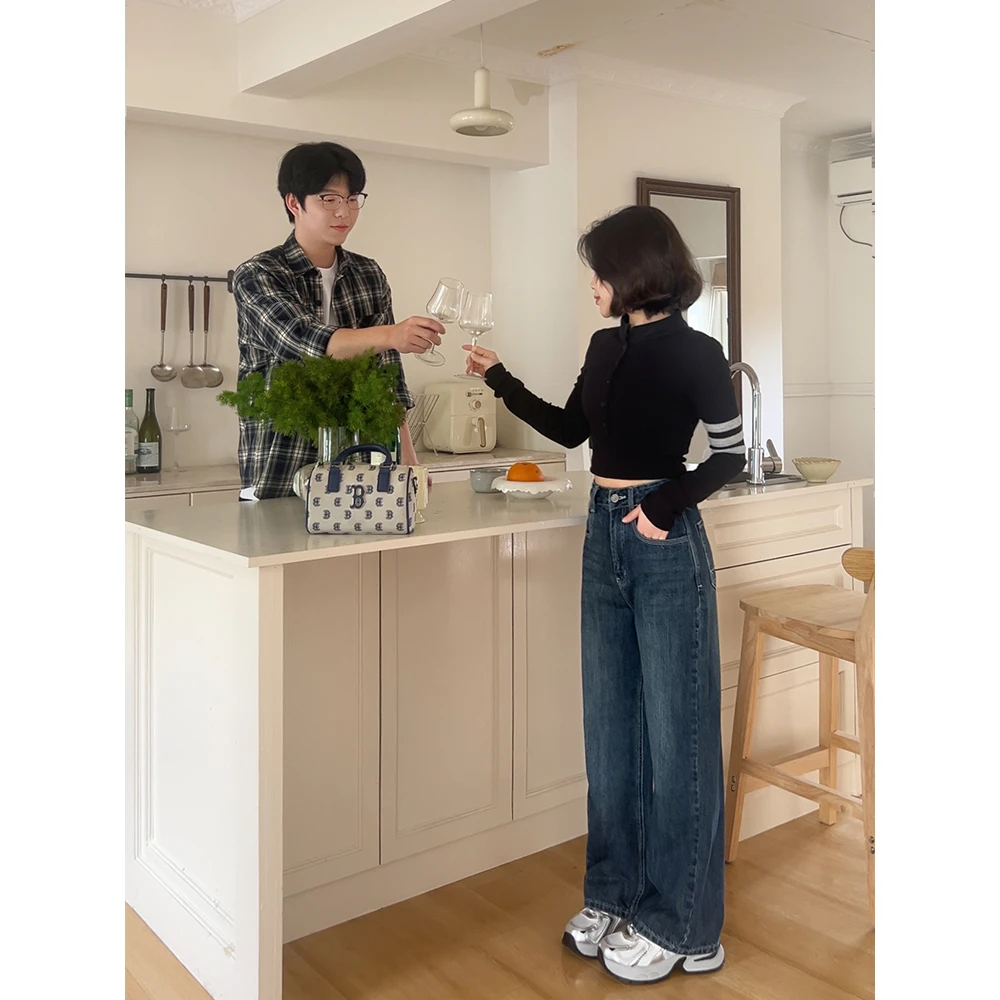 阔腿牛仔裤小个子2025春季新款正品高腰百搭显瘦宽松垂感直筒女款