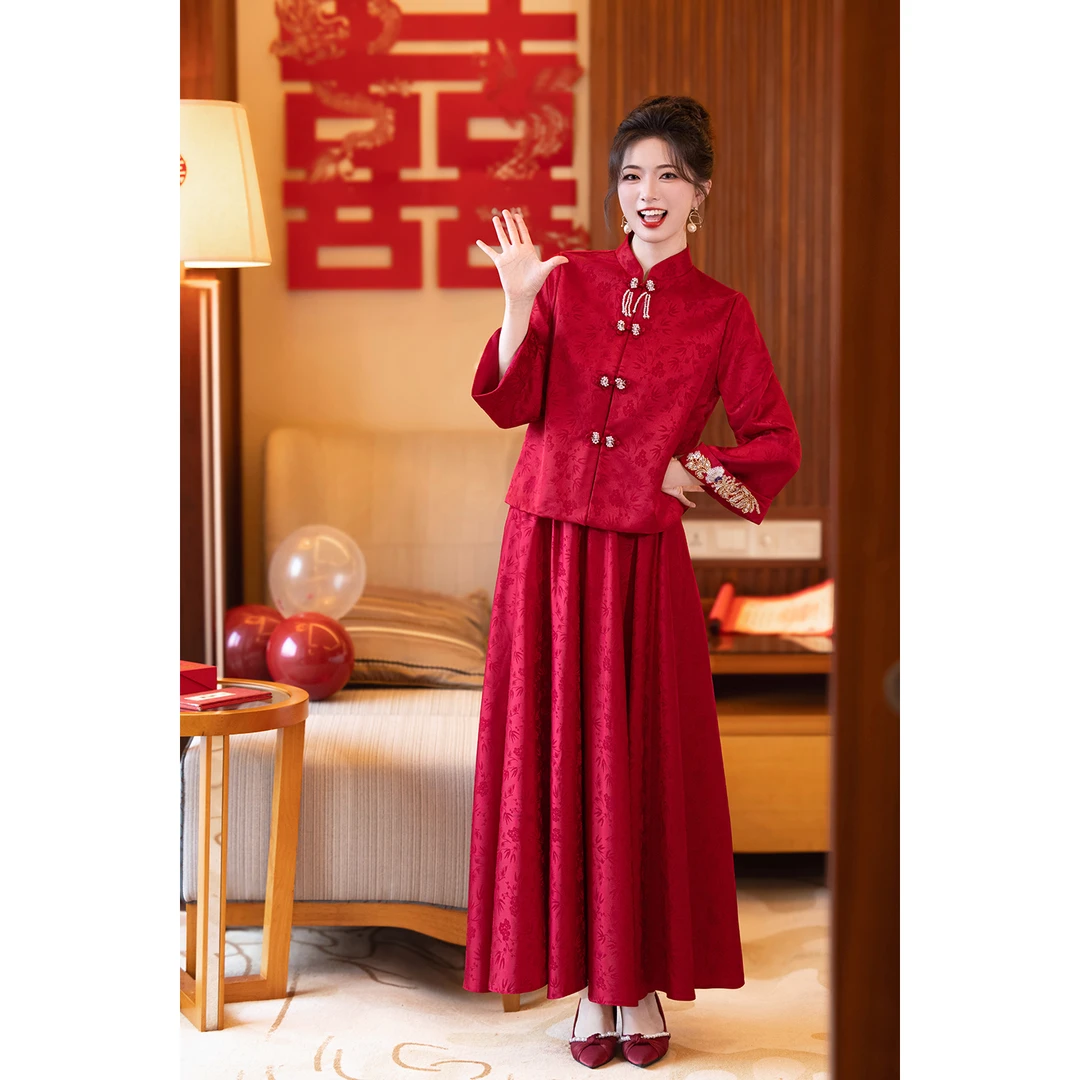 2025大码敬酒服新娘红色结婚礼服女中式汉服胖mm宽松版显瘦回门裙