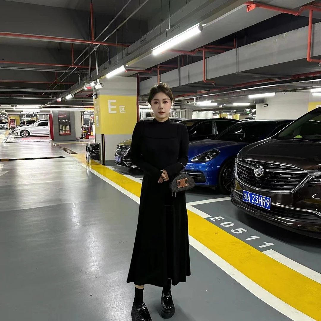 【琪琪推荐】大码女装假两件气质精致百搭长款针织连衣裙D12465QL