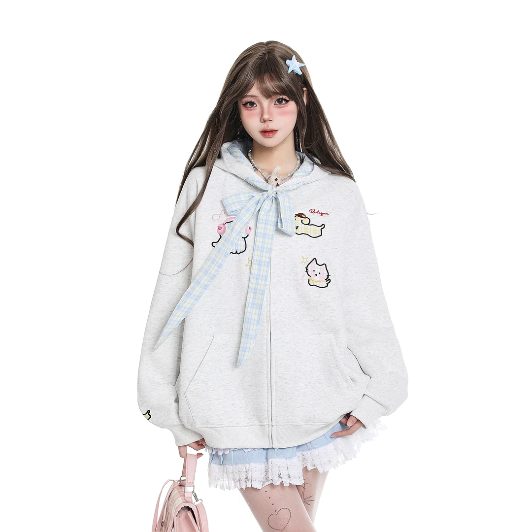 秋装女童外套儿童新款女生卫衣学院风日系少女甜美设计感开衫上衣