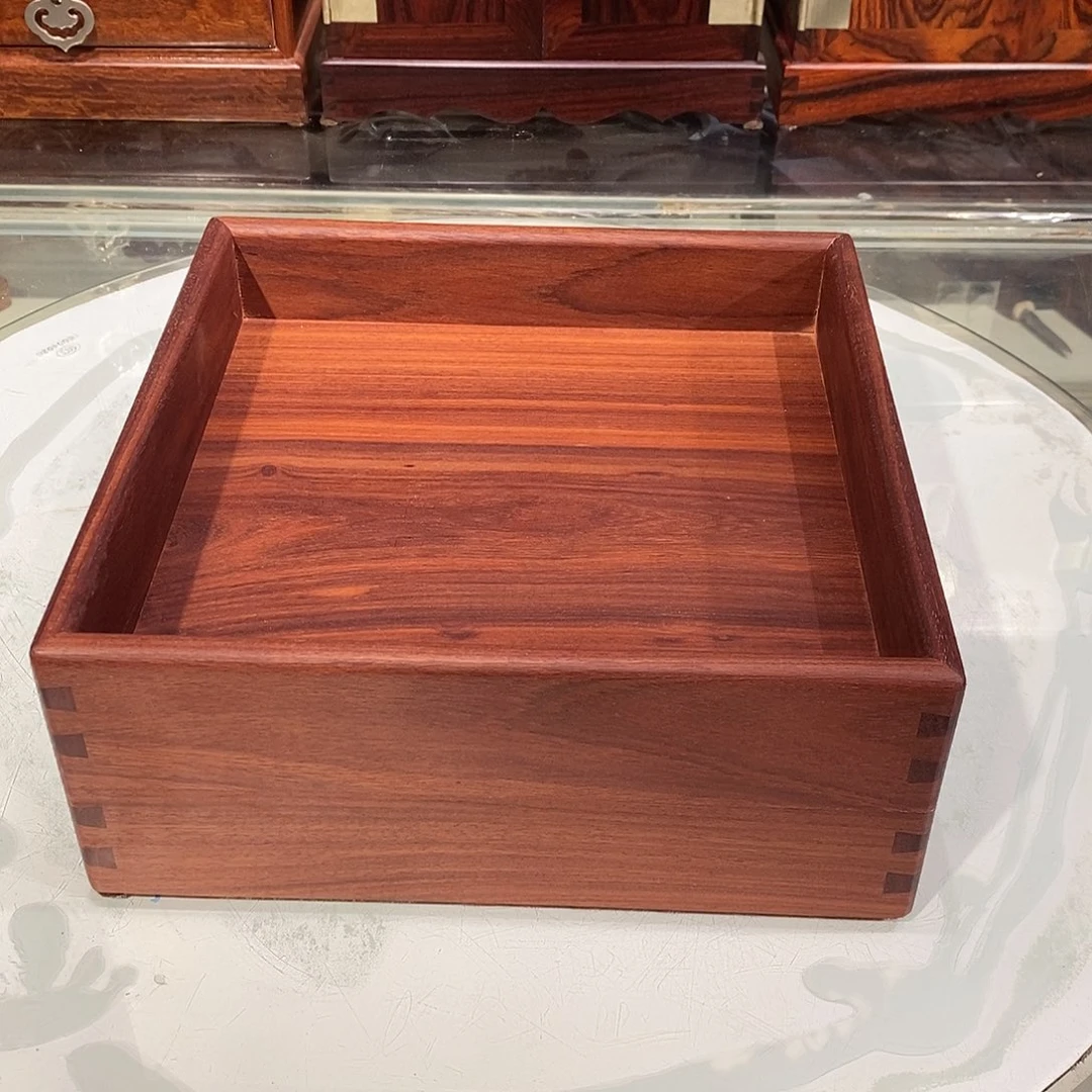 染料紫檀（血檀）独板双层收纳盘22/22/9