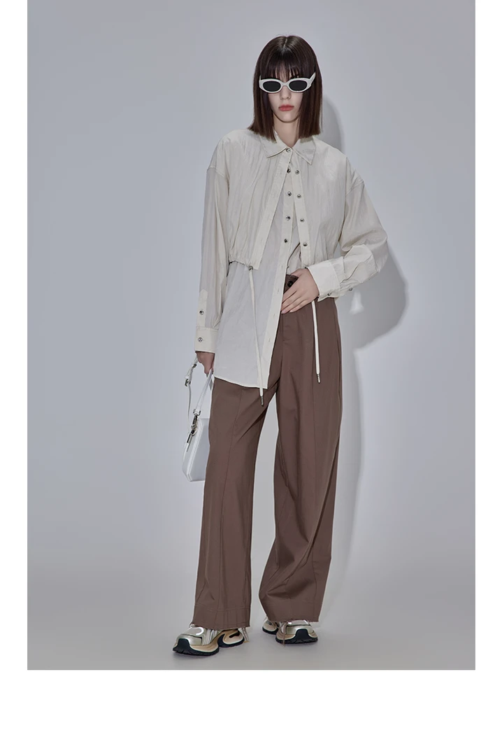 APL休闲风长裤薄款褶皱阔腿裤纯色1G0026