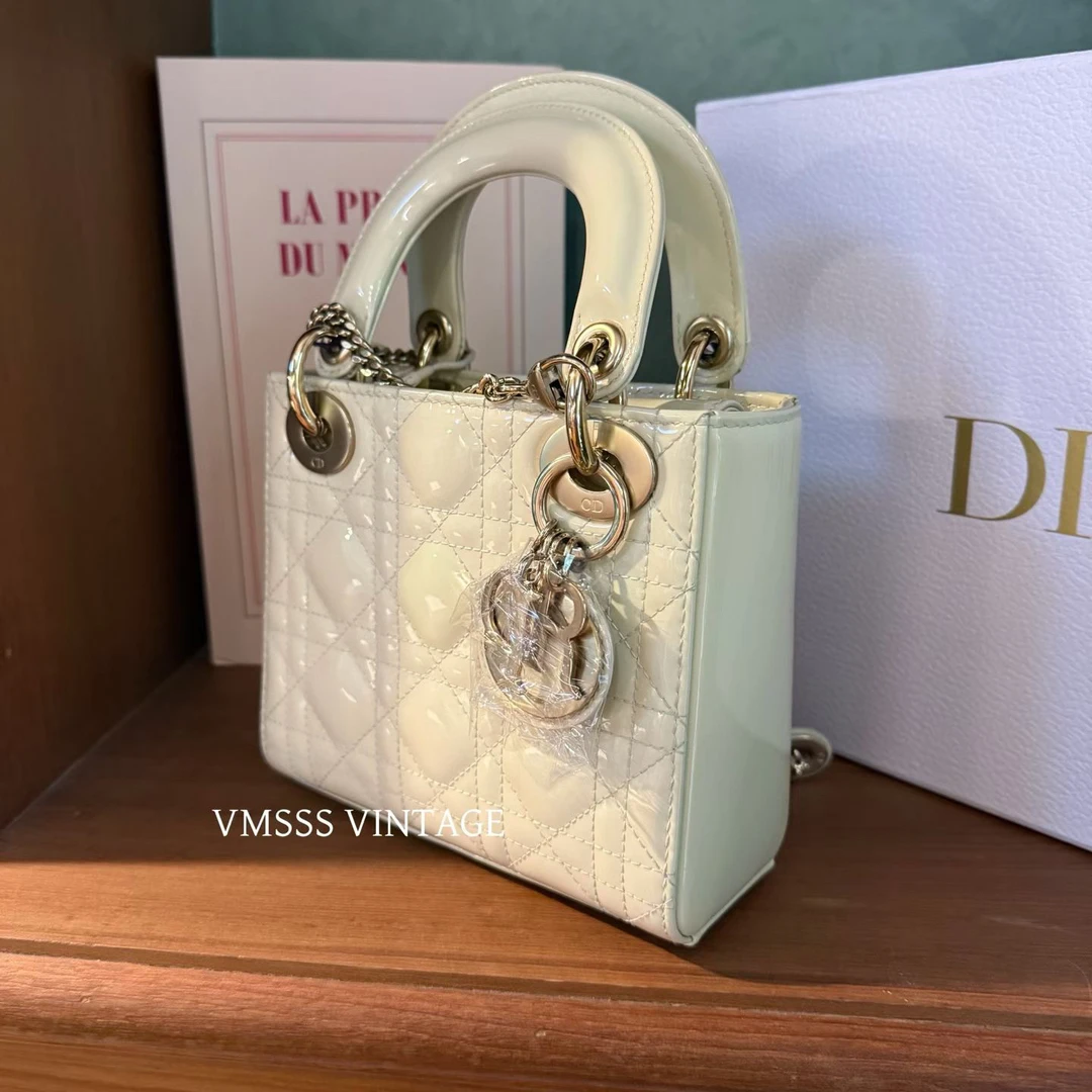 99新 DIOR/迪奥 三格戴妃 黄皮漆皮单肩包 73781