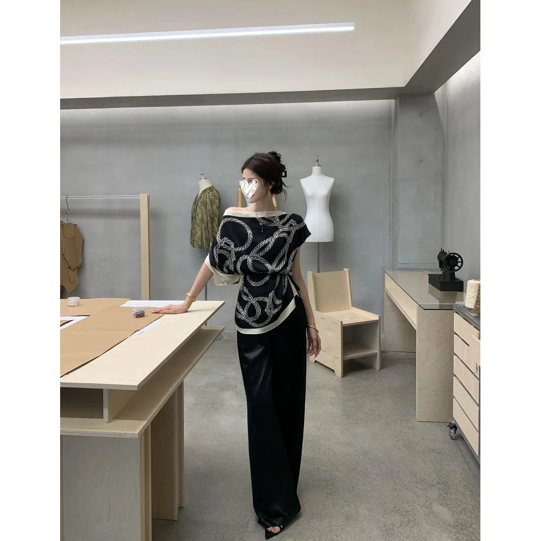 【ZACOCO】斜领短袖一字领辣妹风休闲风春夏小众不规则时尚3105