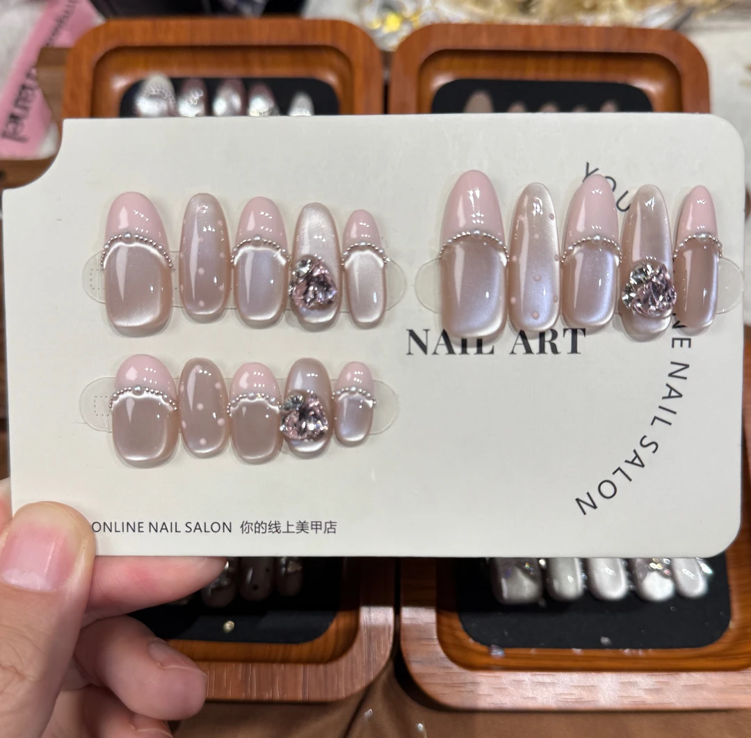 【巴洛克少女】2025新款粉嫩法式 夏日水光猫眼纯手工穿戴甲