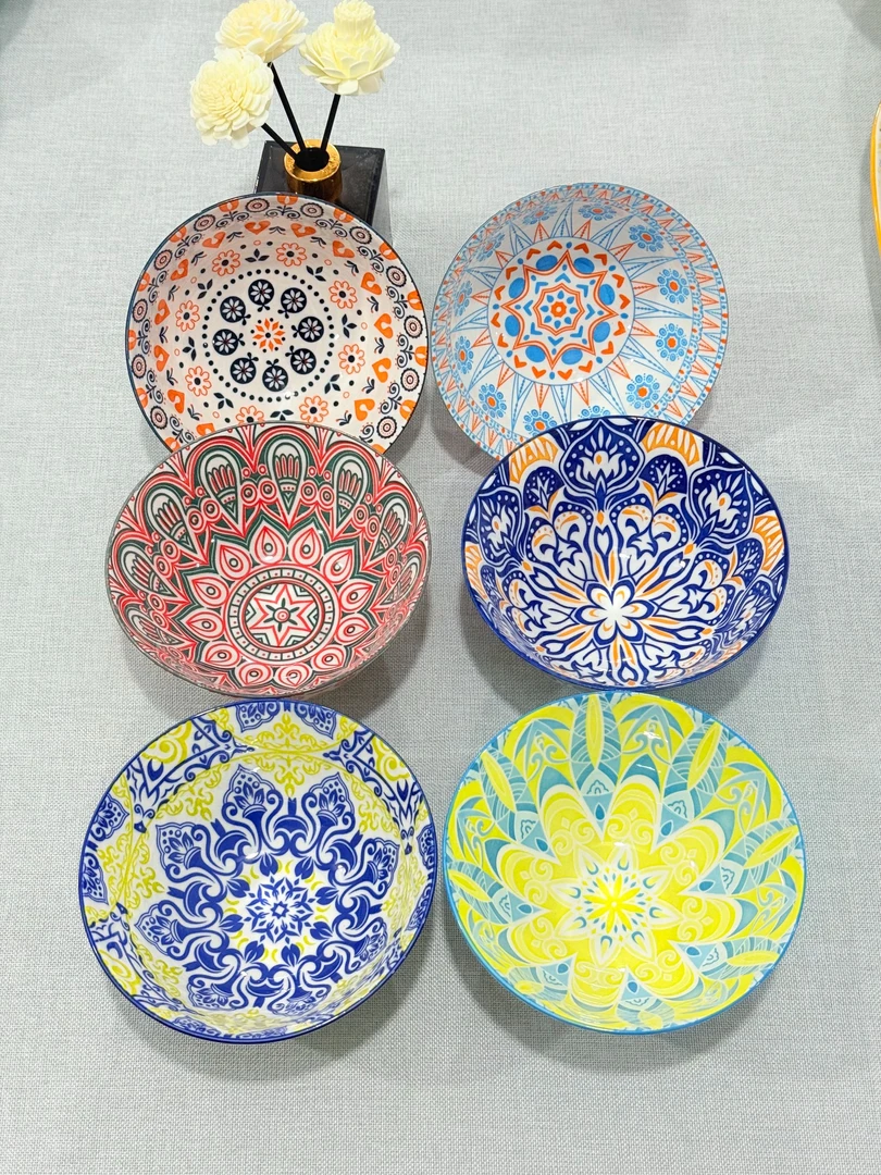 波西米亚6.25英寸釉下彩陶瓷面碗沙拉碗（主图随机2个花色）家用
