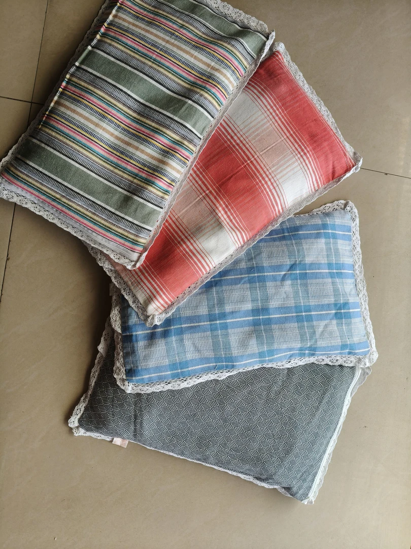 简约现代加厚老粗布儿童枕布艺荞麦壳填充颜色随机