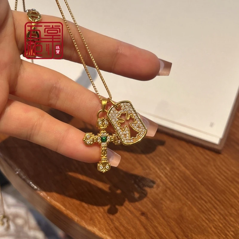 【水贝黄金】足金999火焰十字架黄金吊坠欧美风首饰
