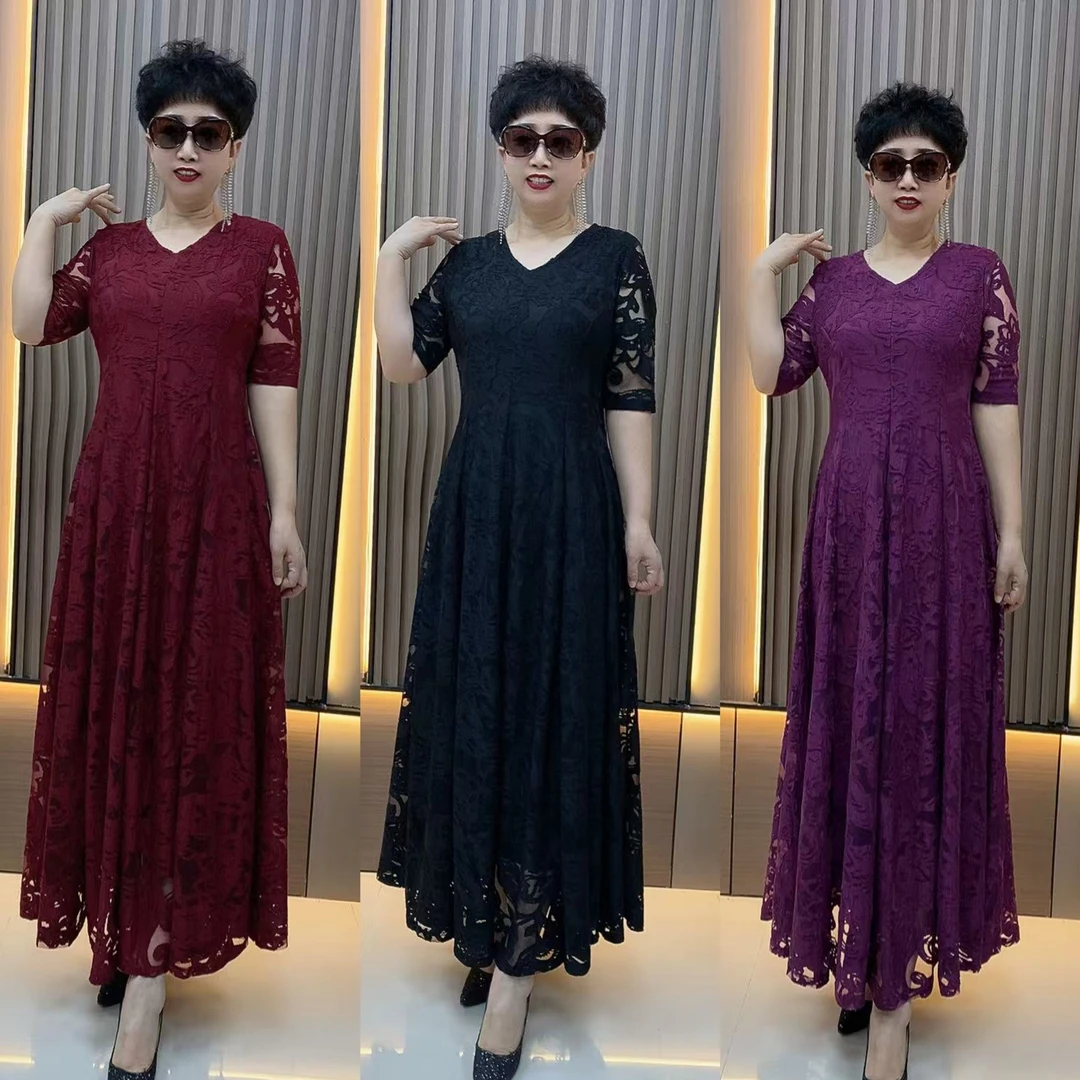 8263夏季修身显瘦洋气气质中老年妈妈装纯色裙，裙长120左右