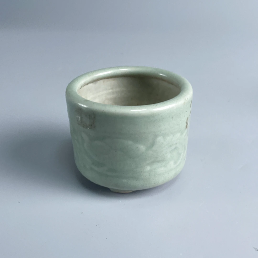 瓷器/古董清中期青釉暗刻花卉纹香炉M25DA008358文物/绣花张