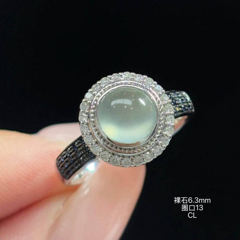 18K金镶嵌缅甸天然翡翠A货冰晴水底蛋面戒指CL（下单咨询客服）