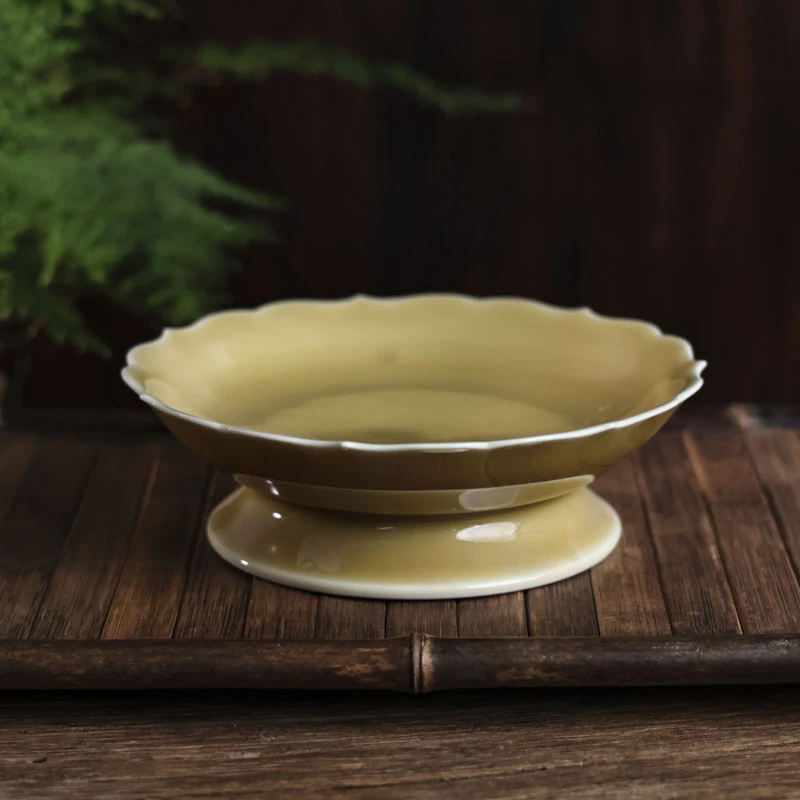 【悦生活】娇黄葵口壶承 茶道配件（霁月S0041）