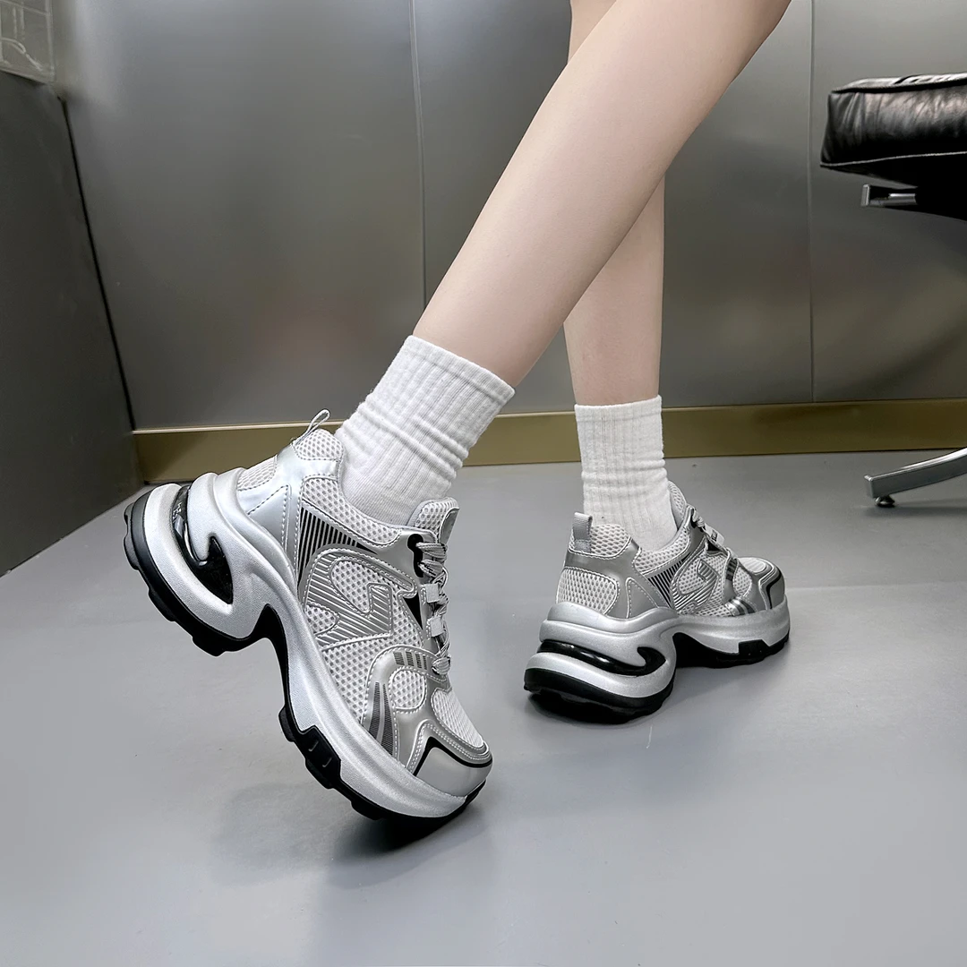 厚底7cm单网老爹鞋女2025春夏季新款百搭休闲增高鞋小个子运动鞋