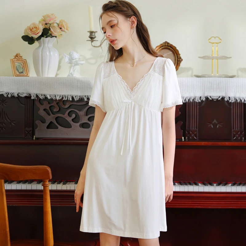 法式爆款睡裙女款2025新款夏季宫廷风薄款蕾丝纯棉甜美公主睡衣裙