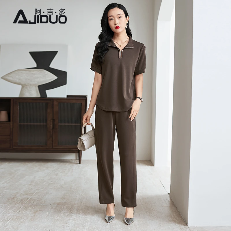 休闲时尚短袖套装女夏季新款大码洋气胖mm显瘦上衣+裤子两件套