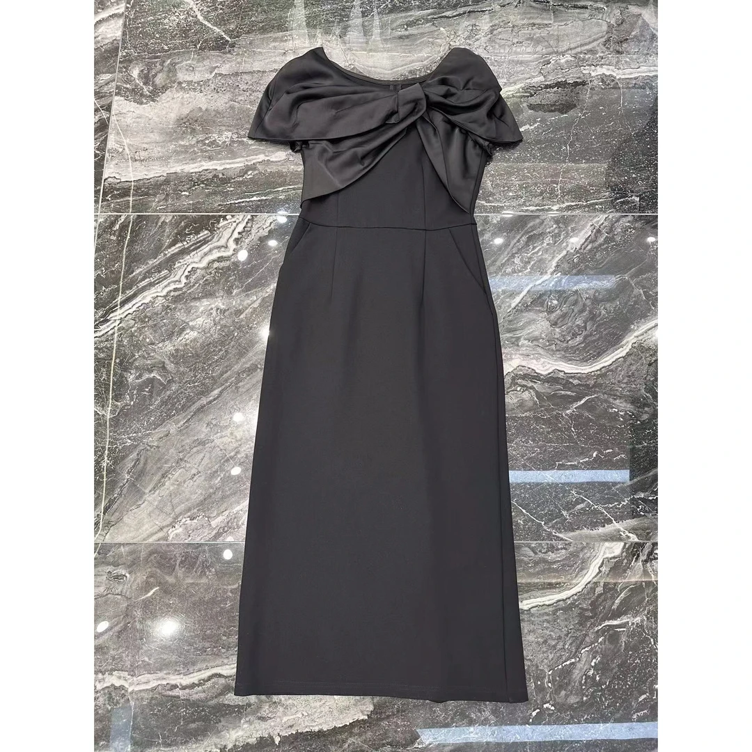 KIKI严选：267-XXQ家欧洲站南油原创设计蝴蝶结褶皱短袖连衣裙