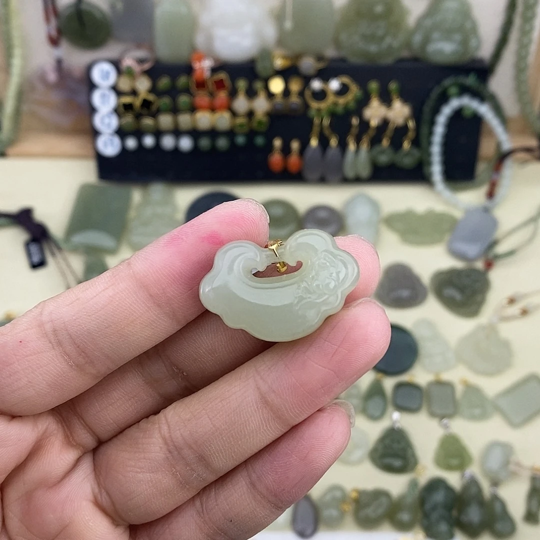 和田玉银S925镶嵌吊坠(不含链)