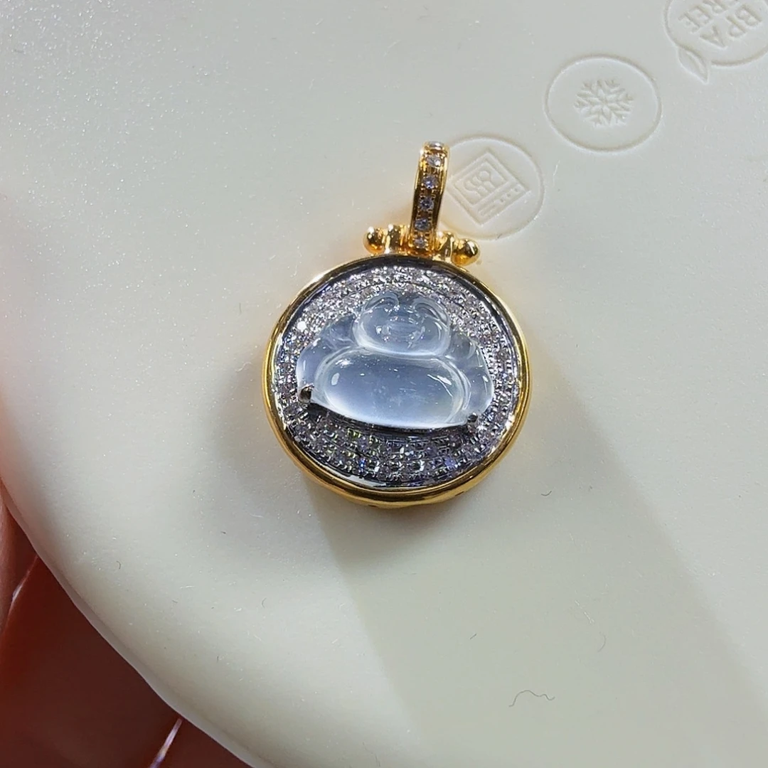 翡翠18K金镶嵌颈饰佛公