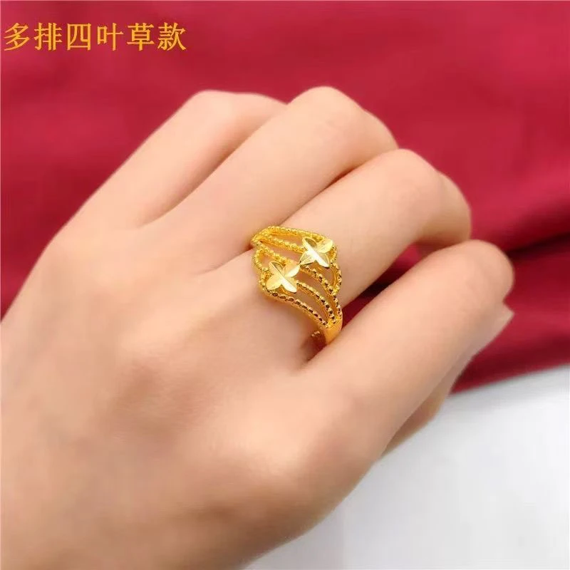 合金戒指 时尚款的双排的四叶草开口戒指