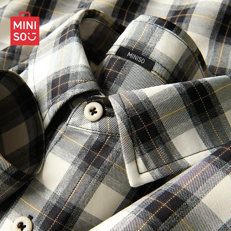 MINISO/名创优品格子衬衫男款春季黑白格纹衬衣户外百搭宽松外套